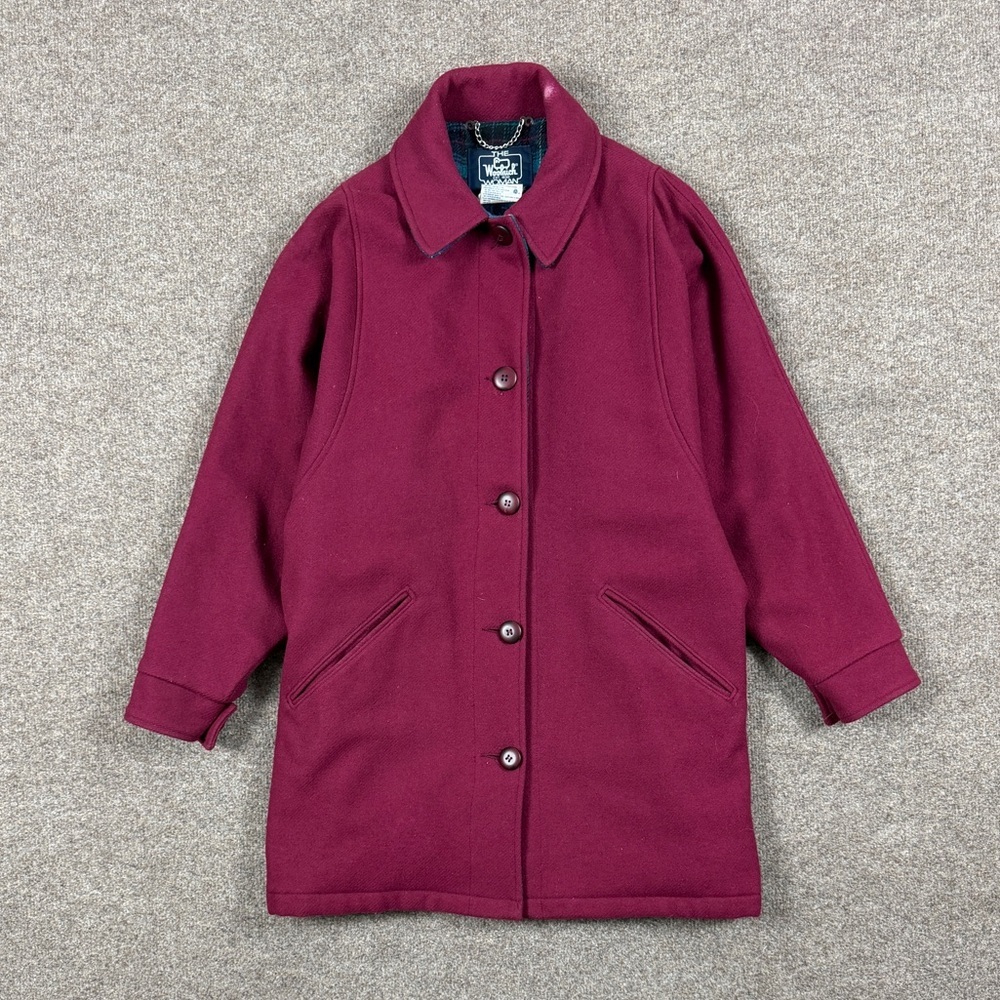 Vintage Woolrich Fuchsia Pink Purple Mid Length Wool Button Front Coat Women’s M